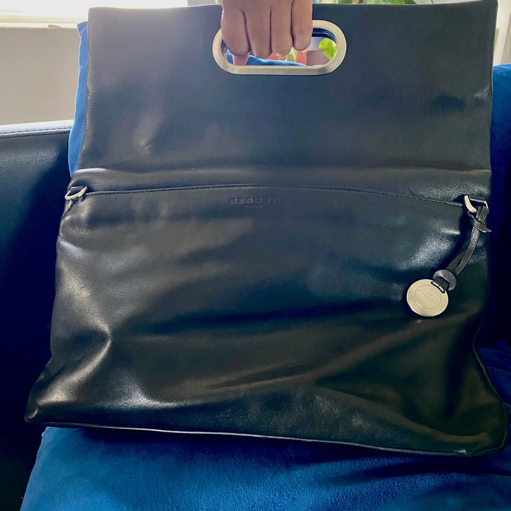 NEW: SKAGEN DENMARK PURSE LEATHER FOLD OVER CLUTCH BLACK